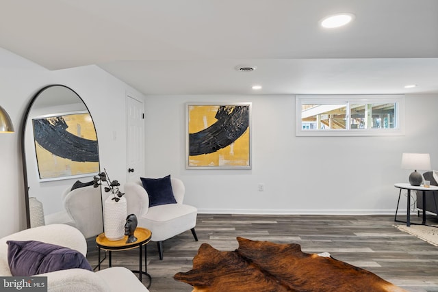 living area featuring dark hardwood / wood-style flooring