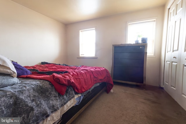 carpeted bedroom featuring a closet