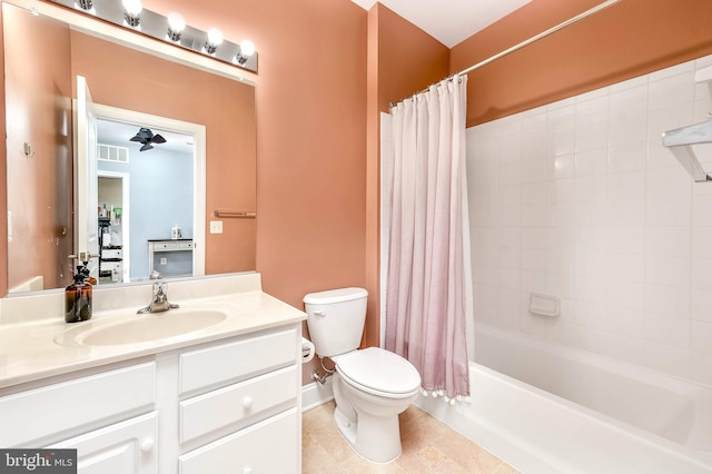 full bathroom with vanity, toilet, tile patterned flooring, and shower / bath combo