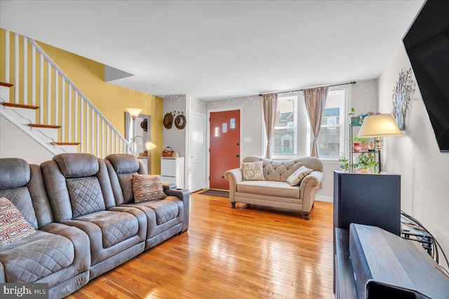 living room featuring light wood-type flooring