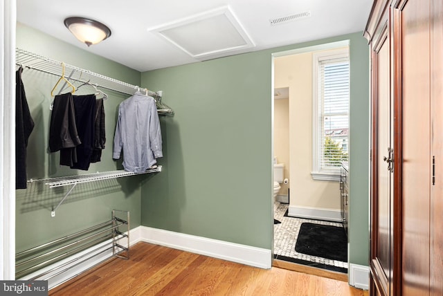 walk in closet featuring hardwood / wood-style floors