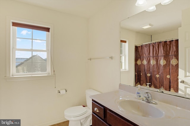 bathroom with vanity, plenty of natural light, and toilet