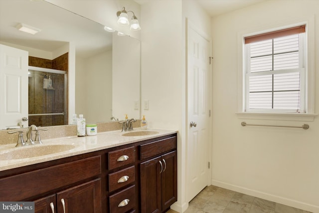 bathroom featuring vanity and walk in shower