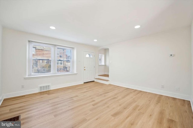 interior space with light hardwood / wood-style floors