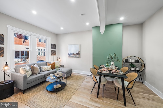 living room with light wood-type flooring