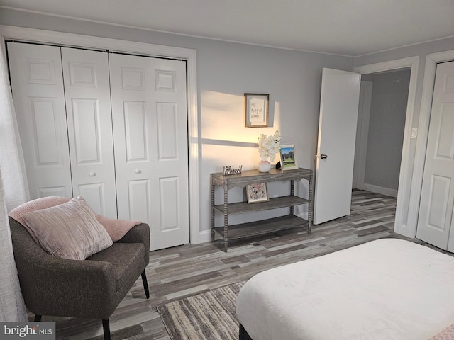 bedroom with hardwood / wood-style flooring and a closet