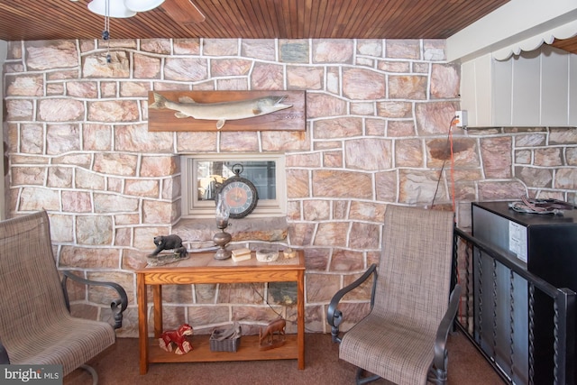 room details featuring carpet floors and wooden ceiling