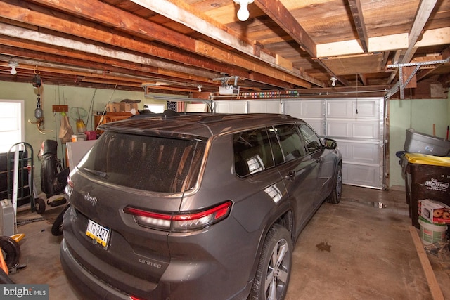 garage with a garage door opener