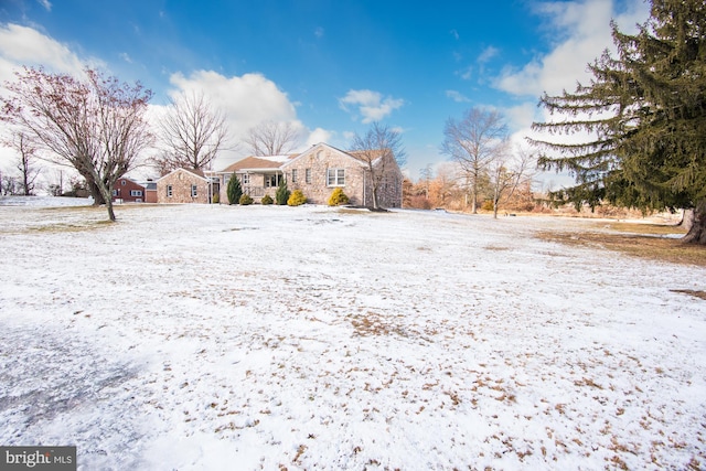 view of yard layered in snow