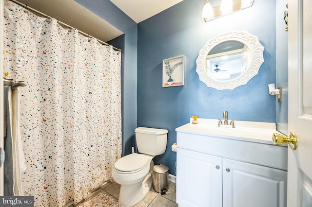 bathroom with tile patterned flooring, vanity, and toilet