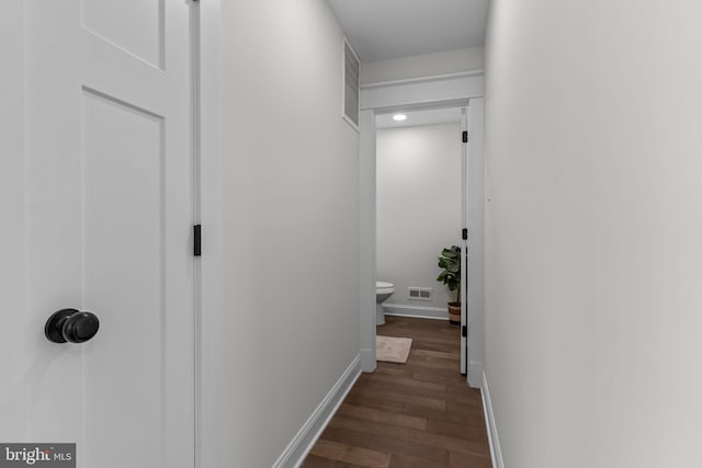 hallway featuring dark wood-type flooring