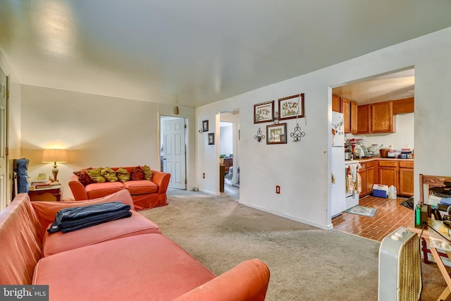 living room featuring light colored carpet