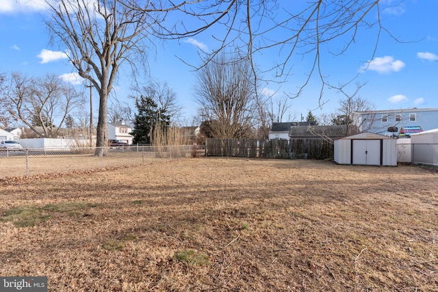 view of yard with a storage unit