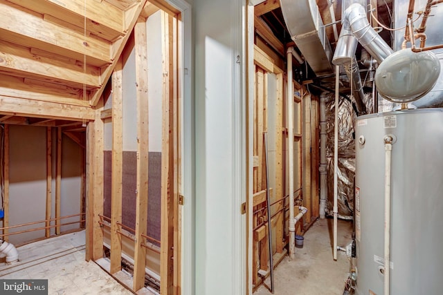 unfinished below grade area featuring water heater