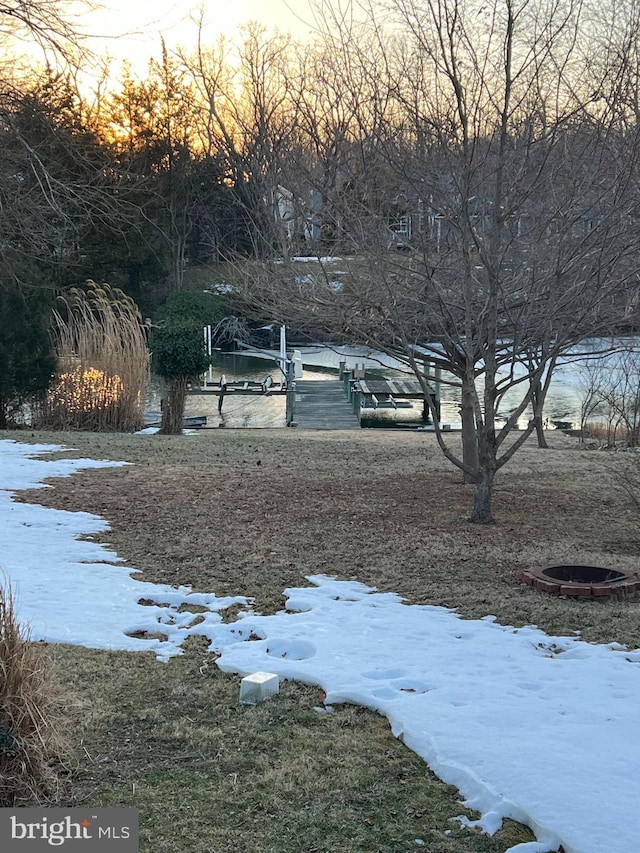 view of yard covered in snow