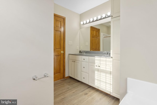 bathroom featuring vanity and wood-type flooring