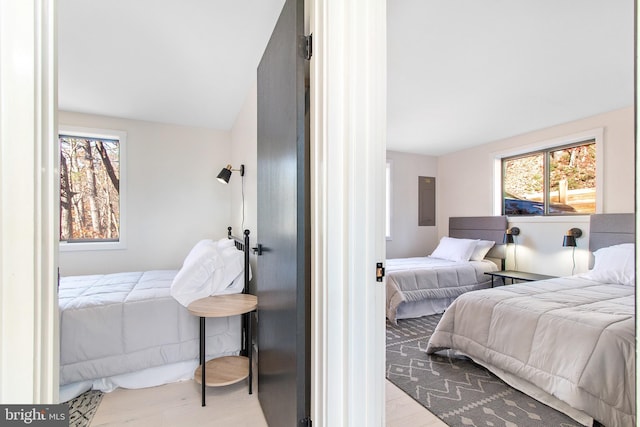 bedroom featuring vaulted ceiling