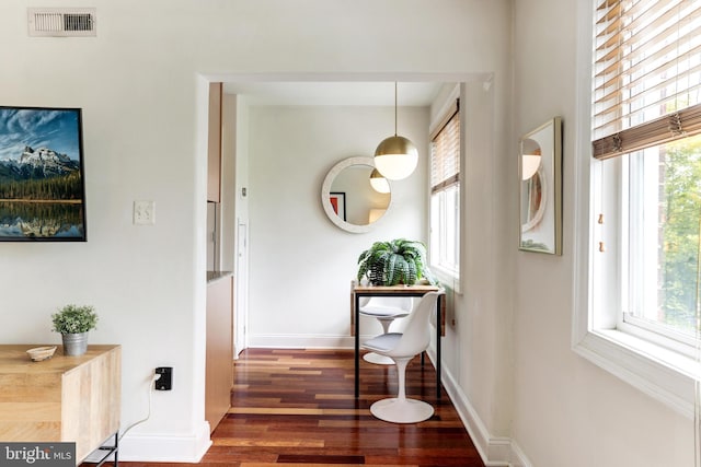 corridor with dark hardwood / wood-style floors