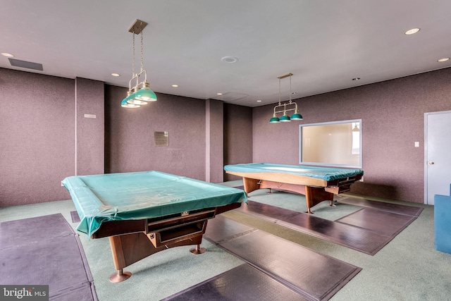 recreation room featuring billiards and carpet flooring