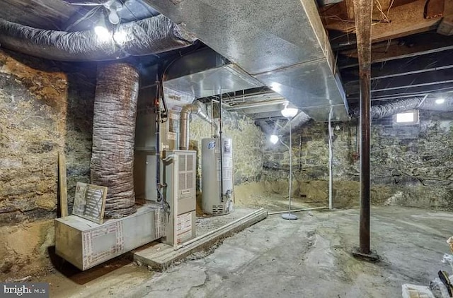 basement with water heater