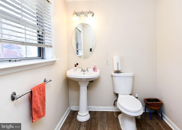 bathroom featuring sink, hardwood / wood-style flooring, and toilet