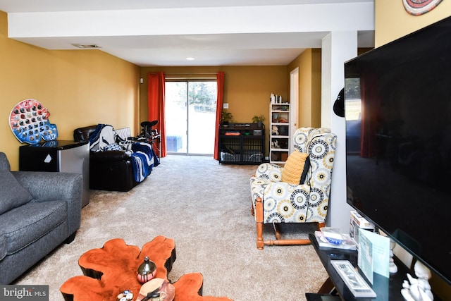 living room with light colored carpet