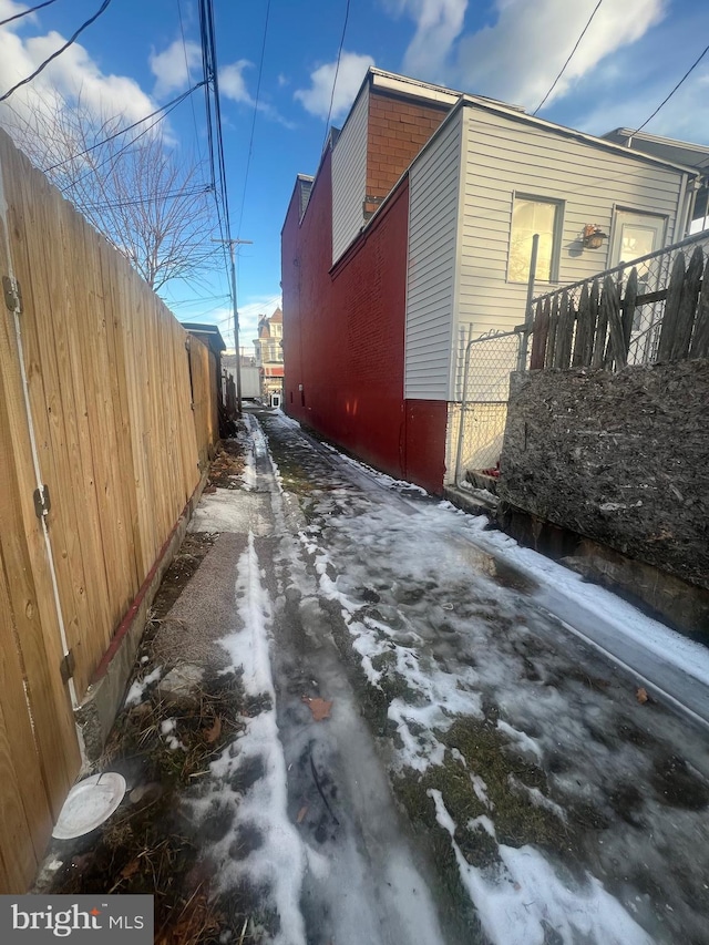 view of snow covered exterior