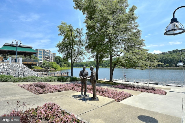 view of home's community with a water view