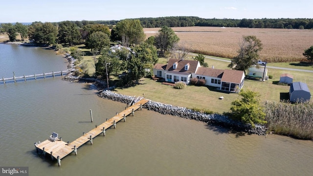 aerial view with a water view