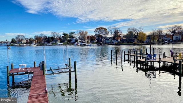 dock area with a water view