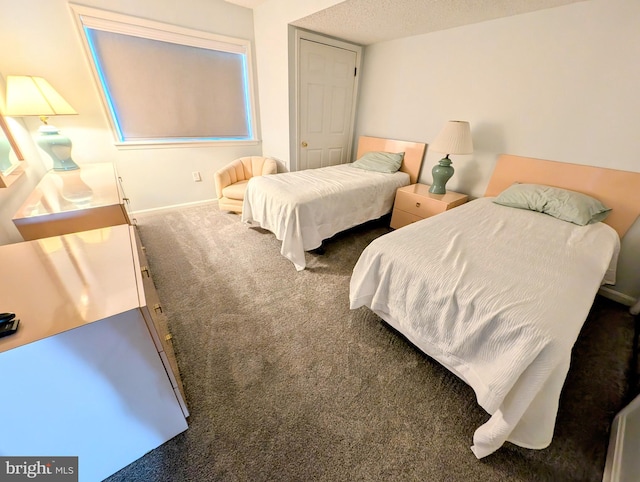 bedroom featuring carpet flooring and a textured ceiling