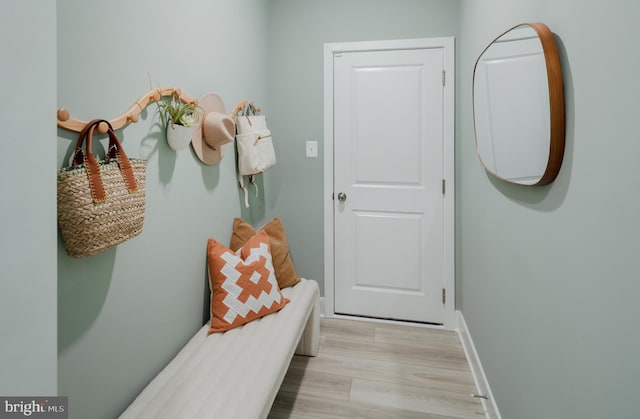 mudroom with light hardwood / wood-style floors