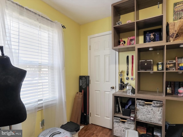 home office featuring dark hardwood / wood-style flooring