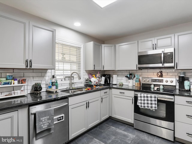 kitchen with white cabinetry, sink, backsplash, and appliances with stainless steel finishes