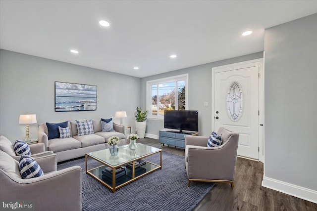 living room featuring dark hardwood / wood-style floors