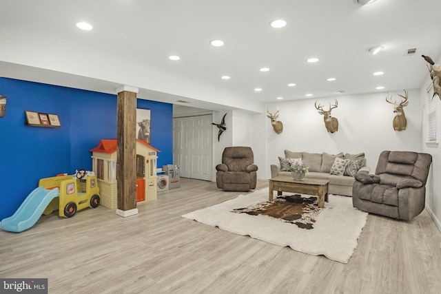 living room with light wood-type flooring