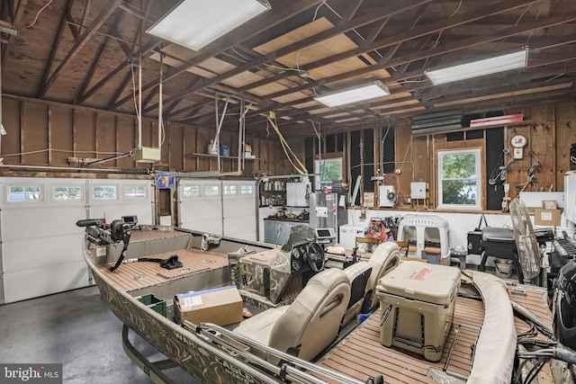 garage featuring a workshop area