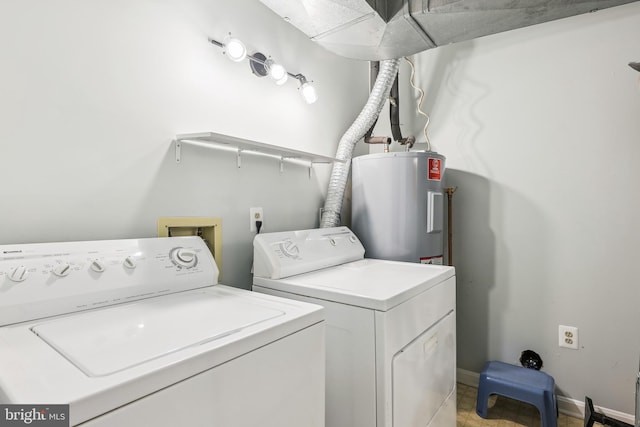 laundry room with independent washer and dryer and water heater