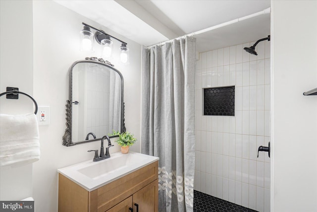 bathroom with vanity and a shower with curtain