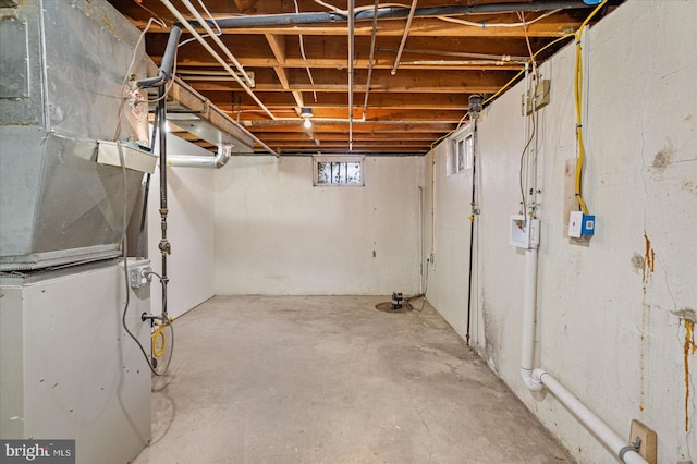 basement with heating unit