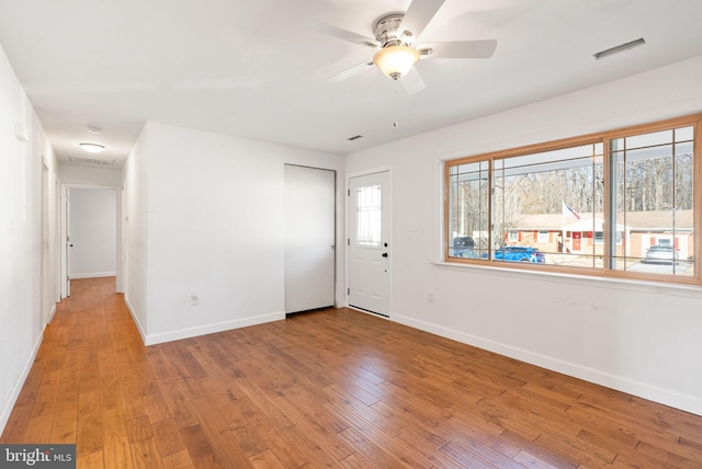 interior space featuring ceiling fan and light hardwood / wood-style floors