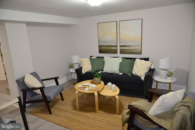 living room with baseboards and wood finished floors