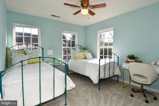 bedroom featuring carpet flooring and ceiling fan