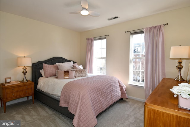 bedroom featuring carpet floors and ceiling fan