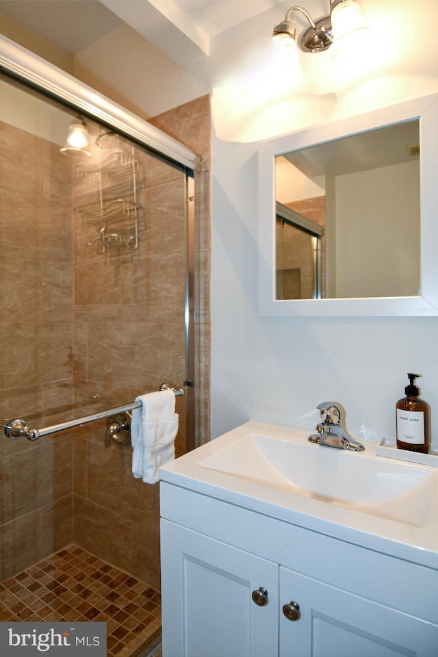 bathroom featuring vanity and walk in shower