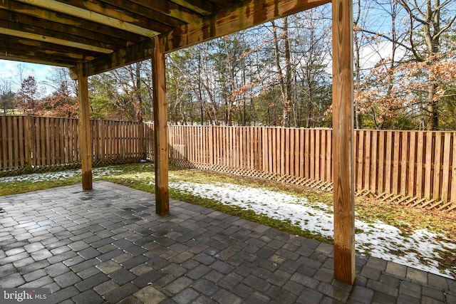 view of snow covered patio