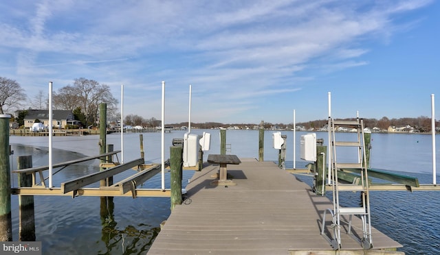 dock area with a water view