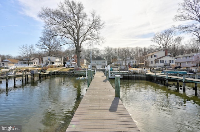 dock area with a water view