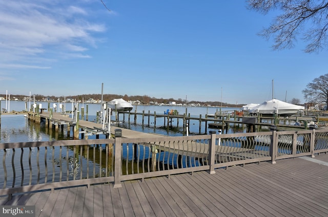 dock area with a water view