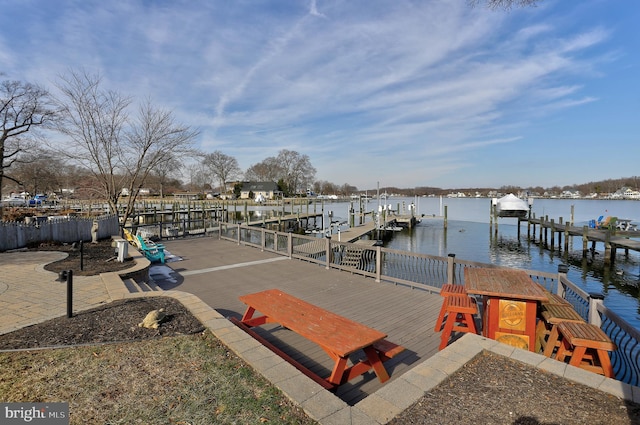 view of dock with a water view